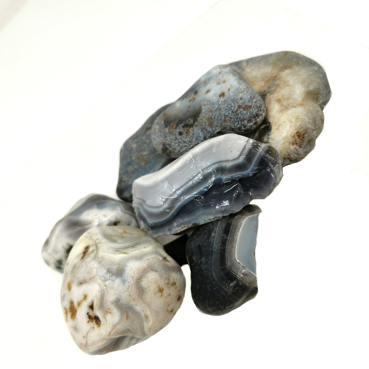 Botswana Agate semi tumbled rough, a variety of chalcedony.