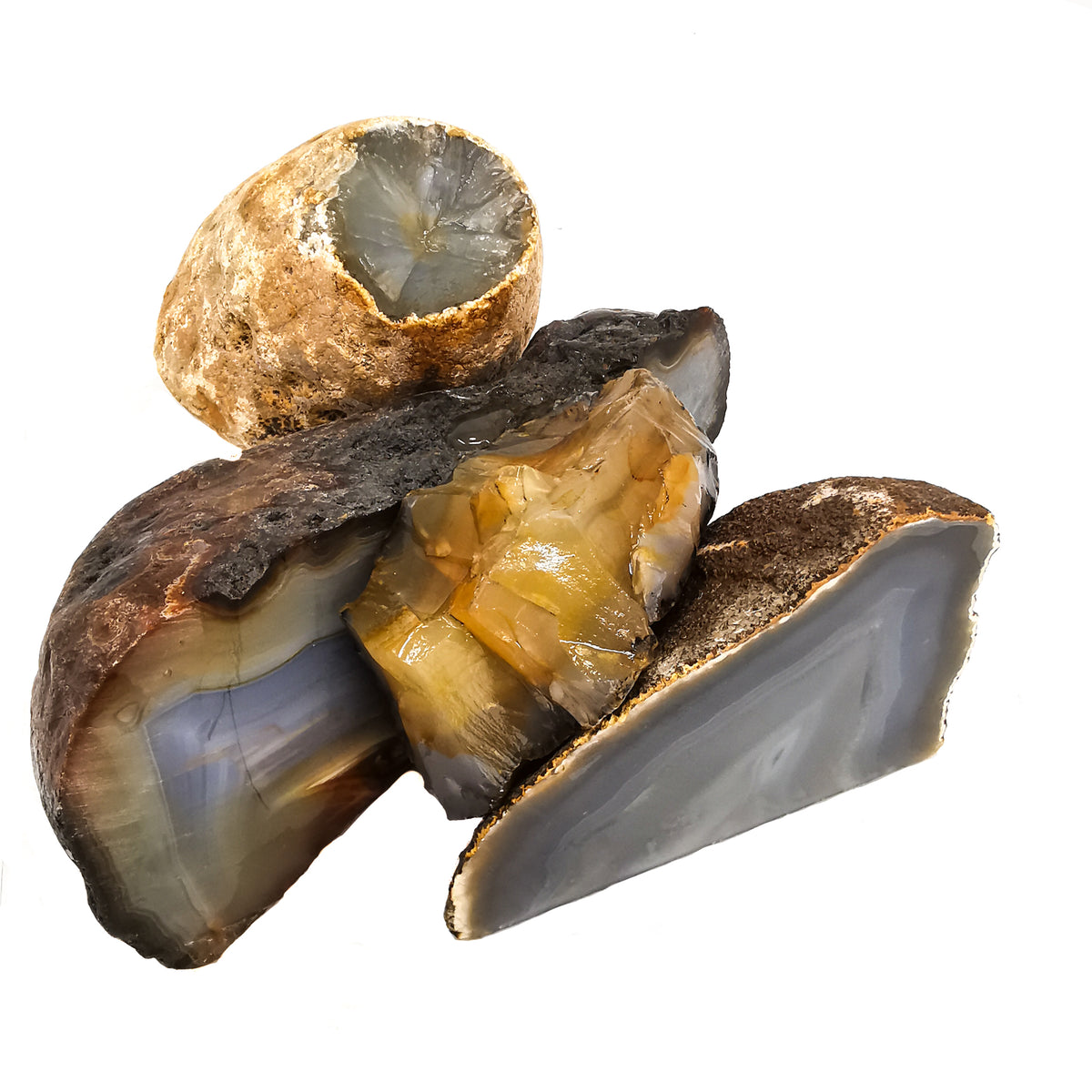 Brazilian Agate rough, a variety of chalcedony, from Rio Grande do Sul, Brazil.