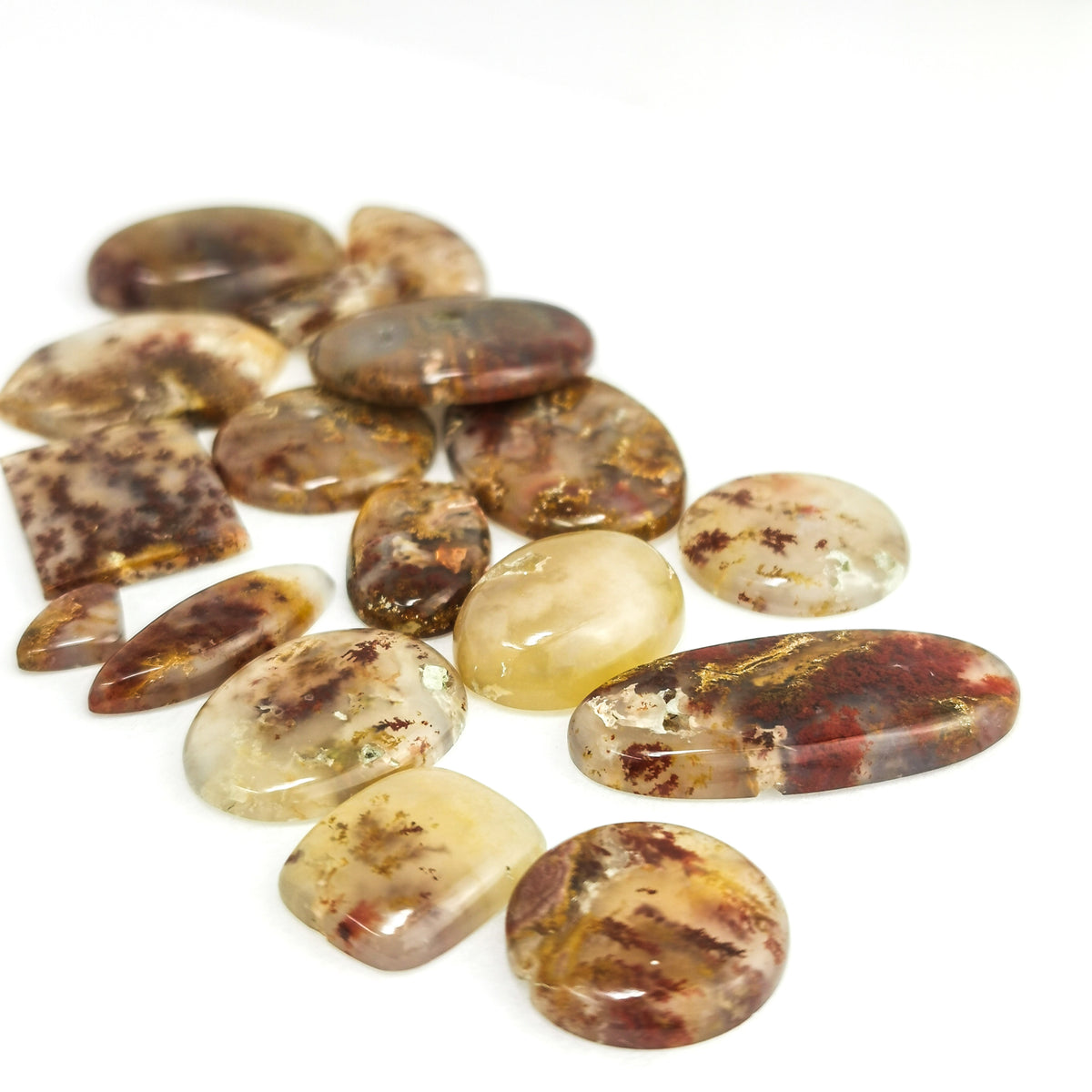 Carey Plume Agate cabochon, a variety of chalcedony, from Oregon, USA.