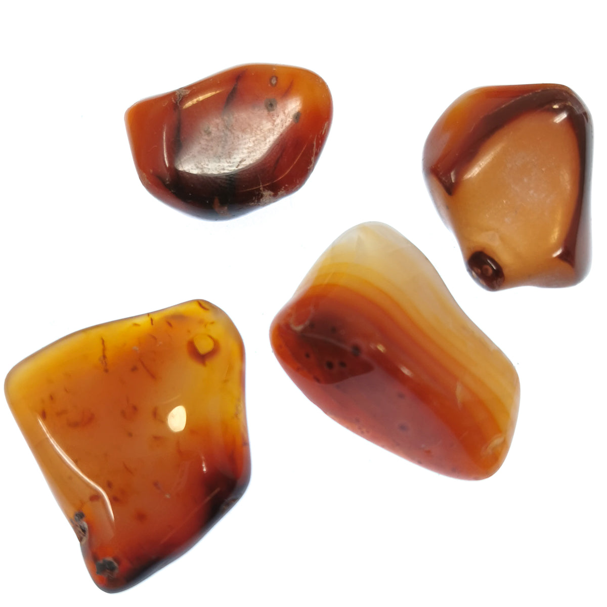 Carnelian B-grade tumble, a variety of chalcedony, from Ambato-Boeni District, Mahajanga Province, Madagascar.
