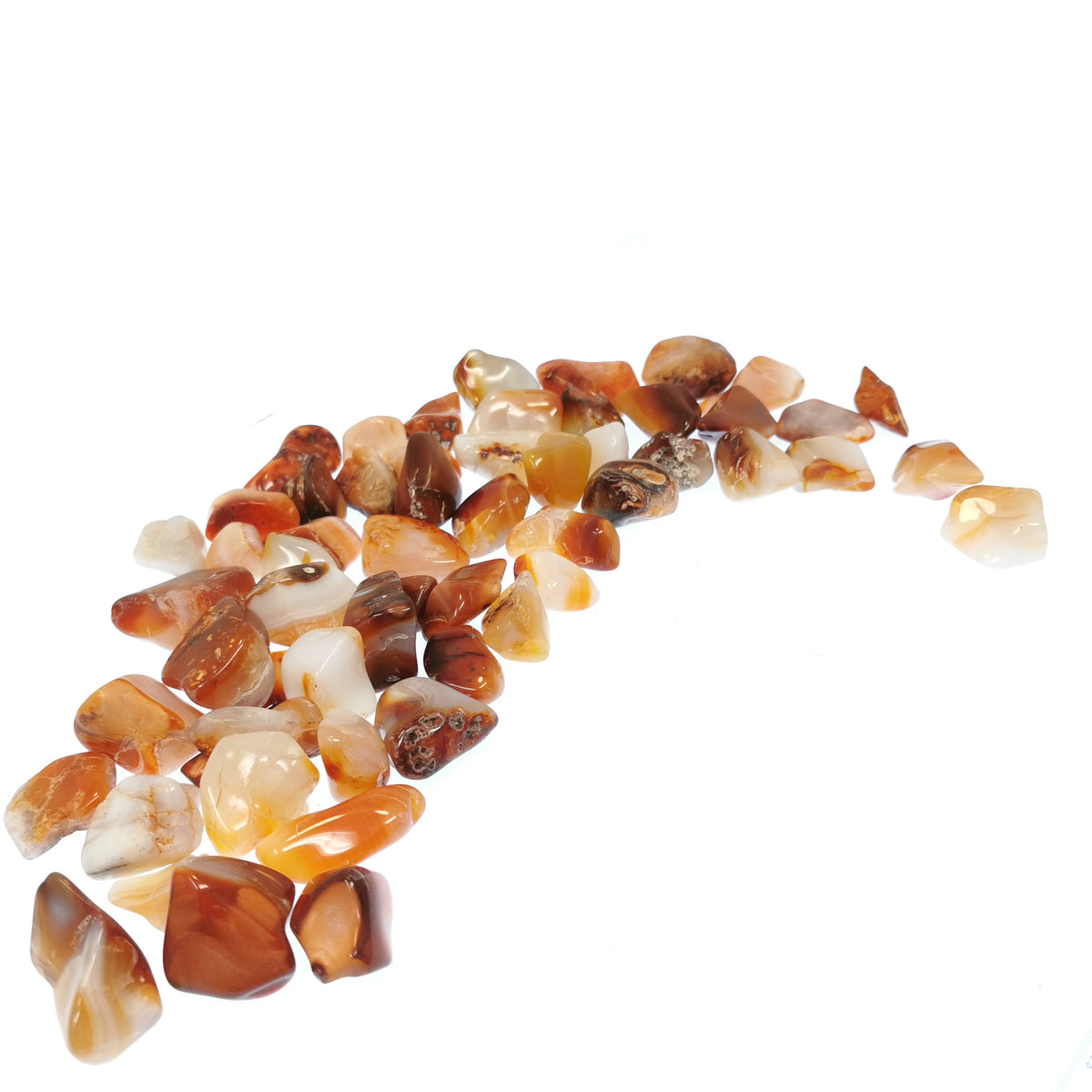 Carnelian B-grade tumble, a variety of chalcedony, from Ambato-Boeni District, Mahajanga Province, Madagascar.