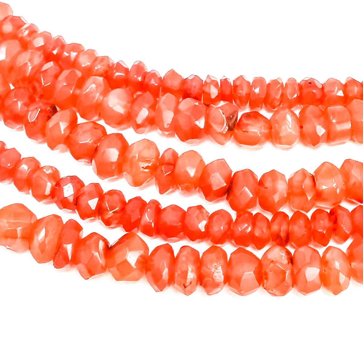 Carnelian facet bead necklace in sterling silver and steel wire.