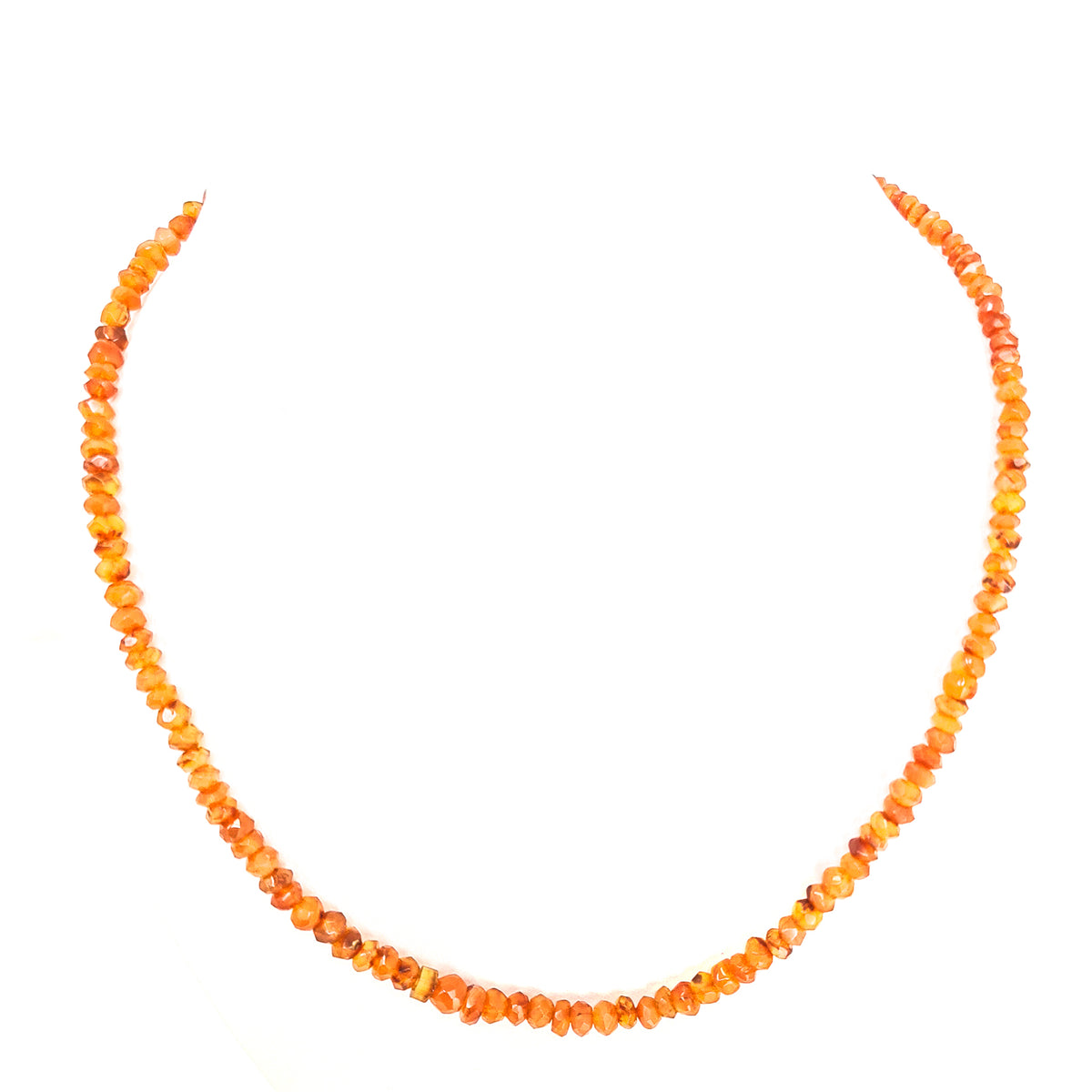 Carnelian facet bead necklace in sterling silver and steel wire.