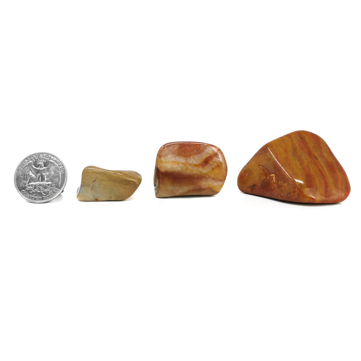 Desert jasper tumble, Madagascar: tumble beside a coin