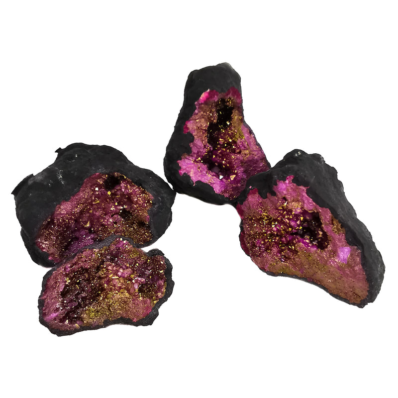 染色晶洞粉色 - 一对 - 矿物色