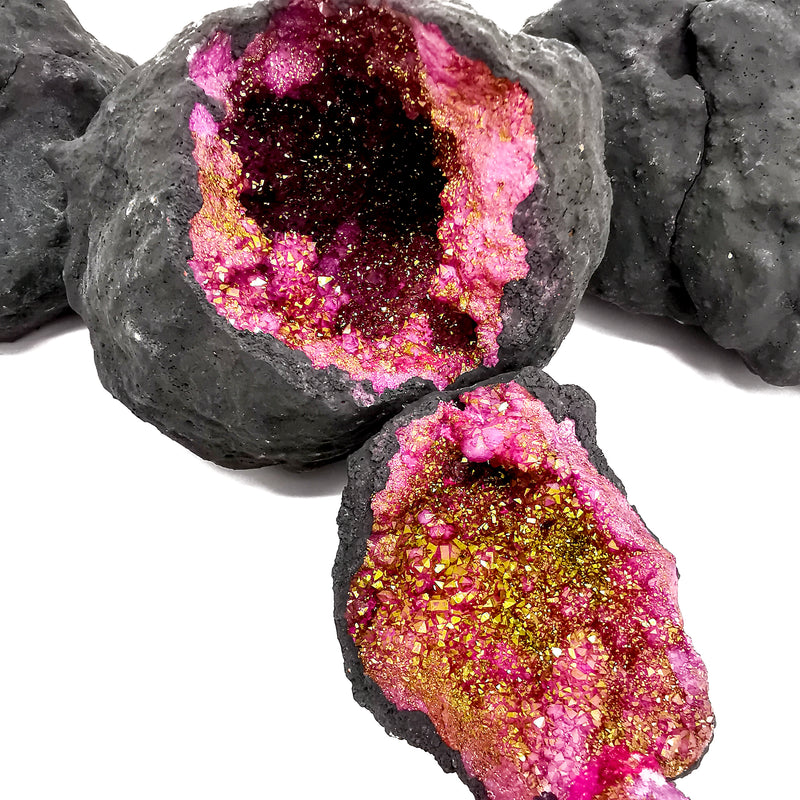染色晶洞粉紅 - 一對 - 礦物色