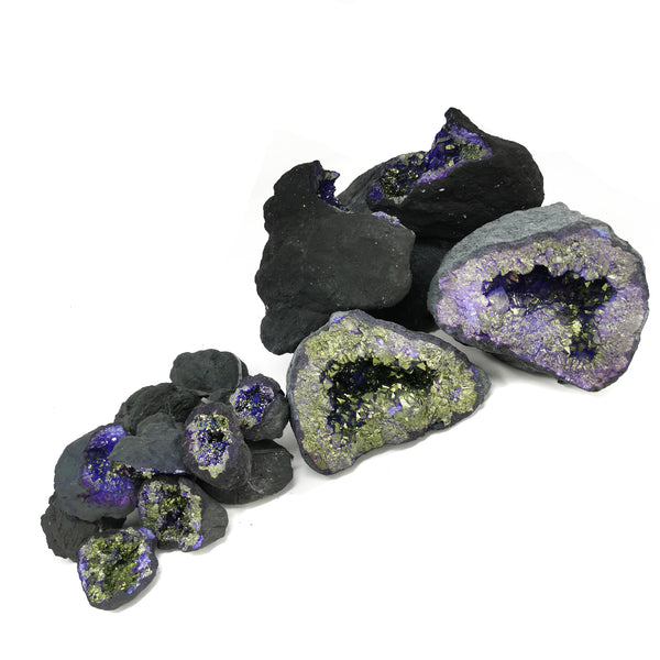 染色晶洞紫色/綠色 - 一對 - 礦物
