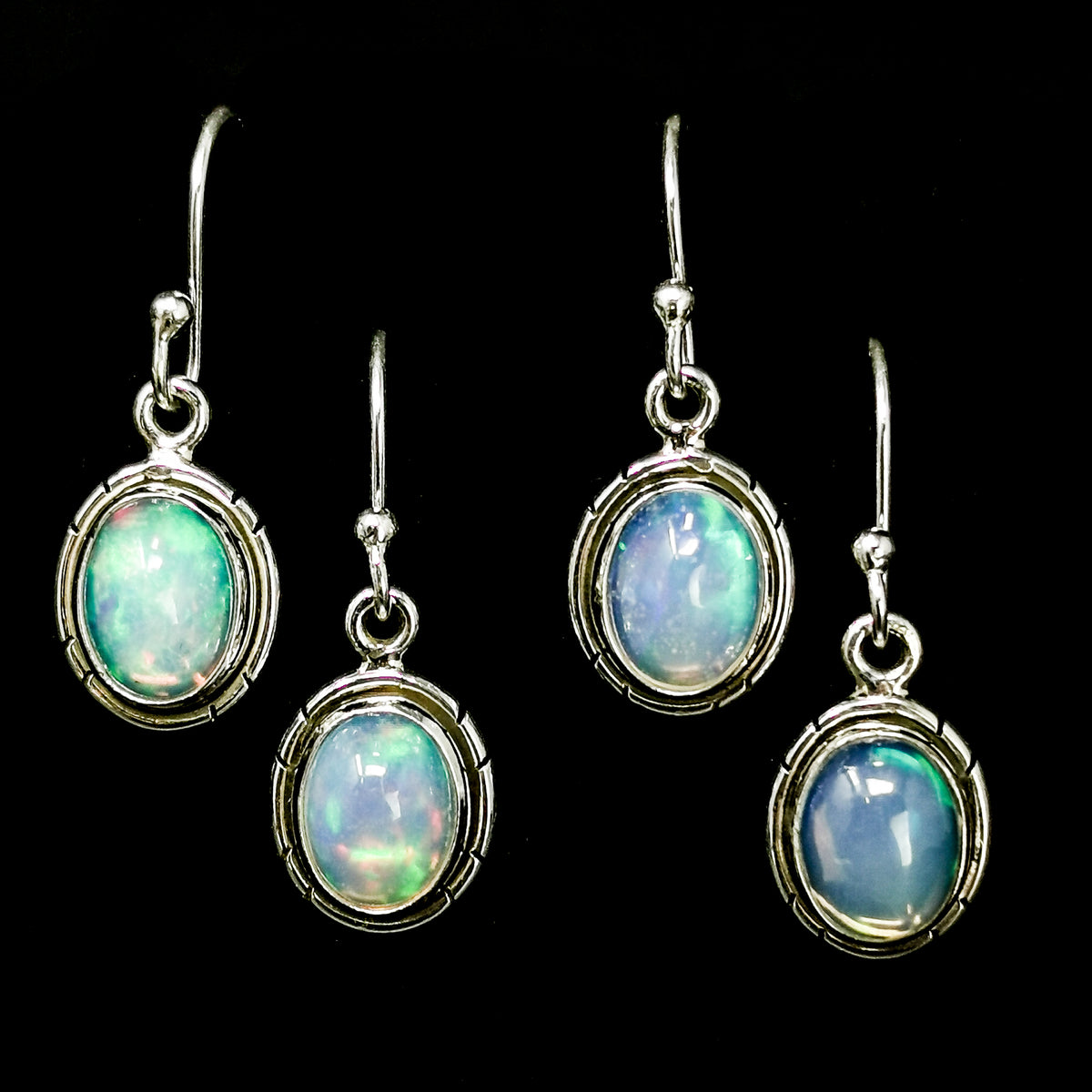 Ethiopian Opal Notched dangle earrings in sterling silver.