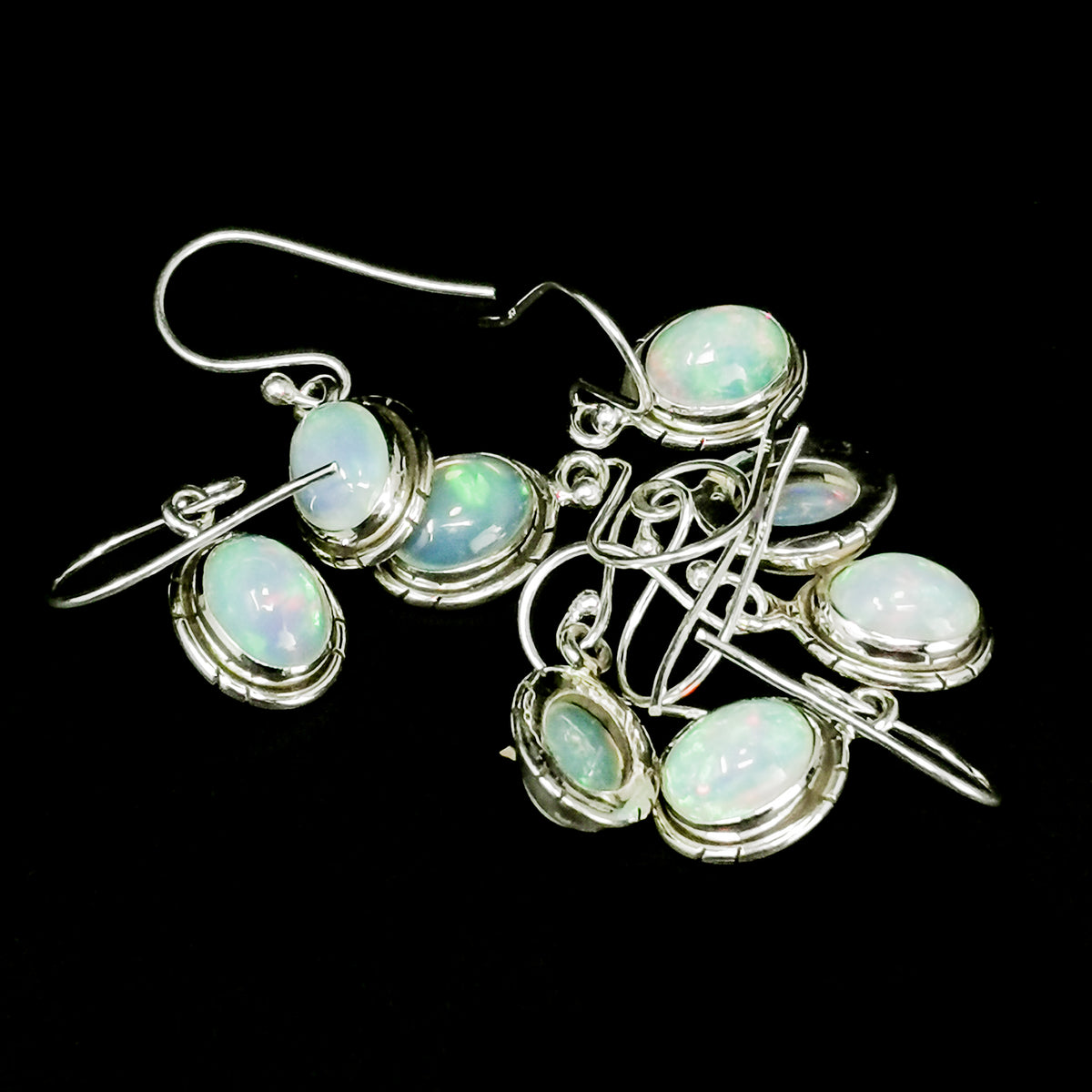 Ethiopian Opal Notched dangle earrings in sterling silver.
