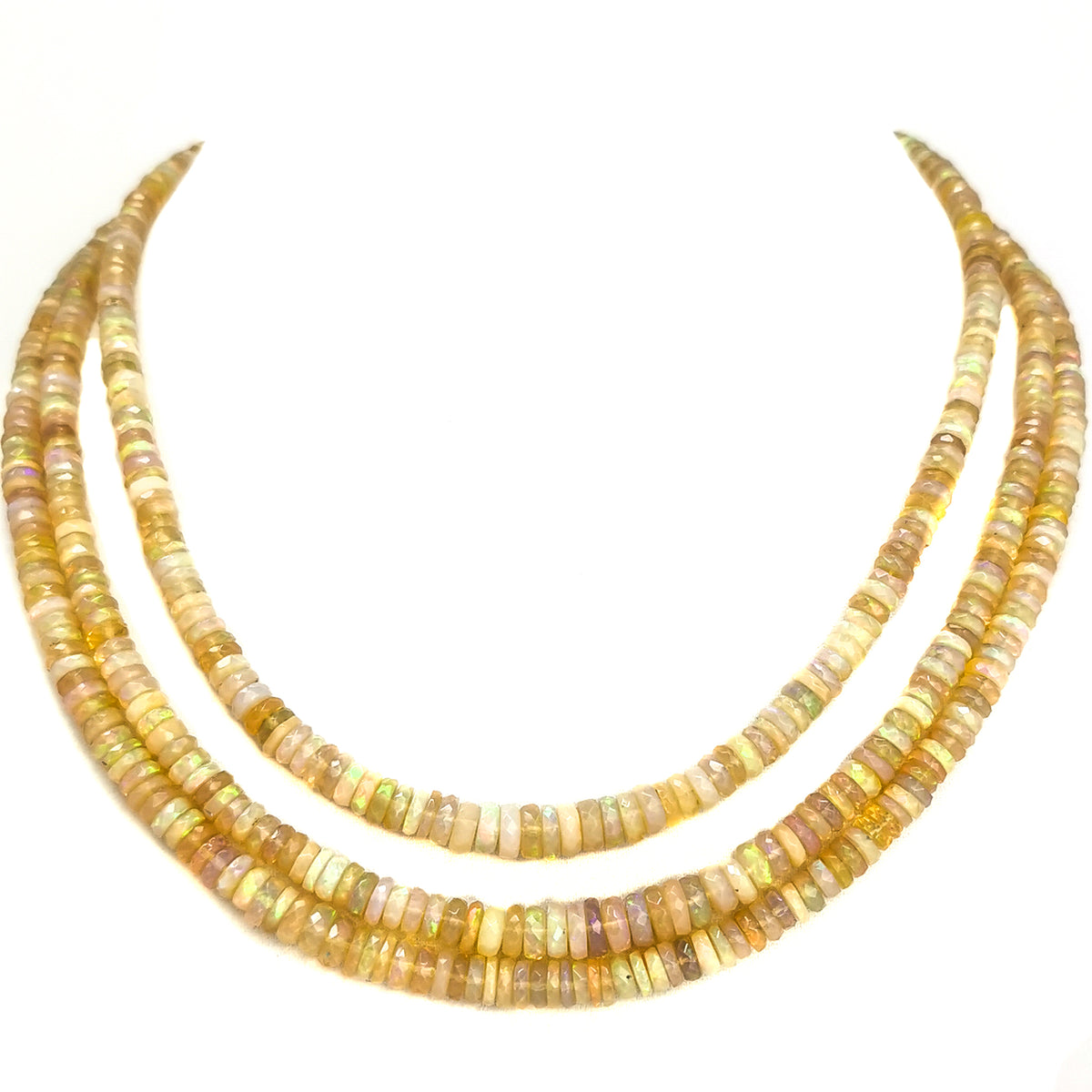 Ethiopian Yellow Opal bead necklace in sterling silver and steel wire.