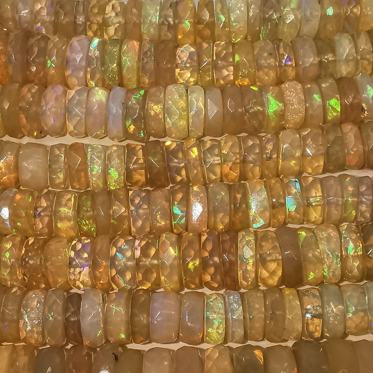 Ethiopian Yellow Opal bead necklace in sterling silver and steel wire.