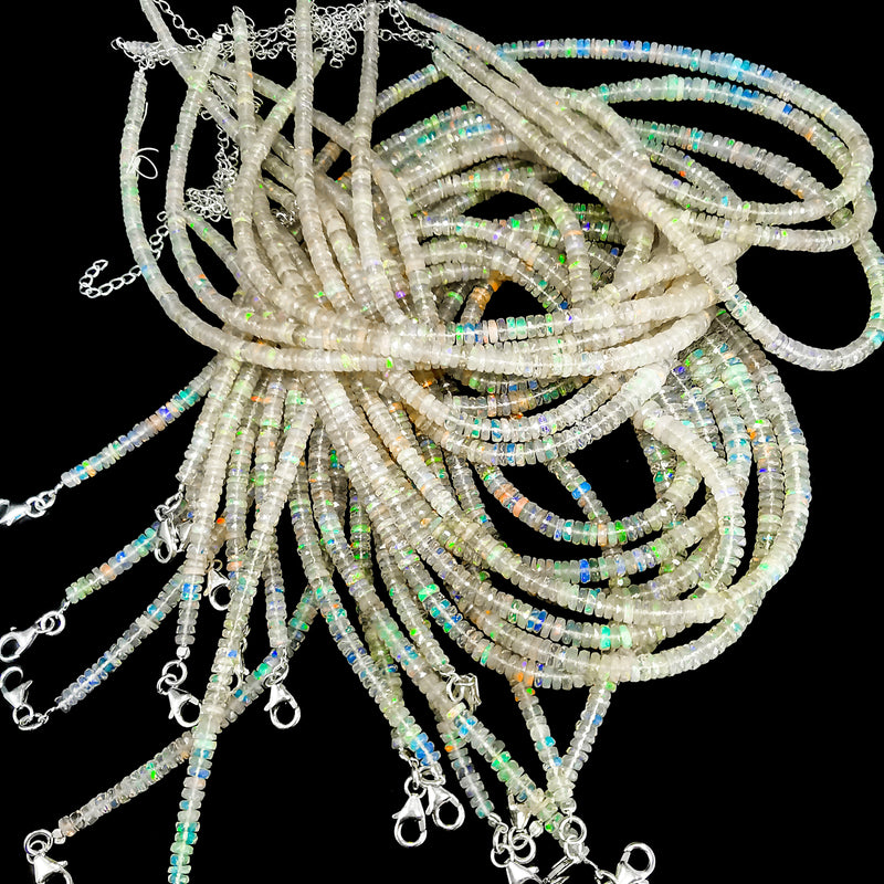 埃塞俄比亚蛋白石白色 - 刻面珠项链