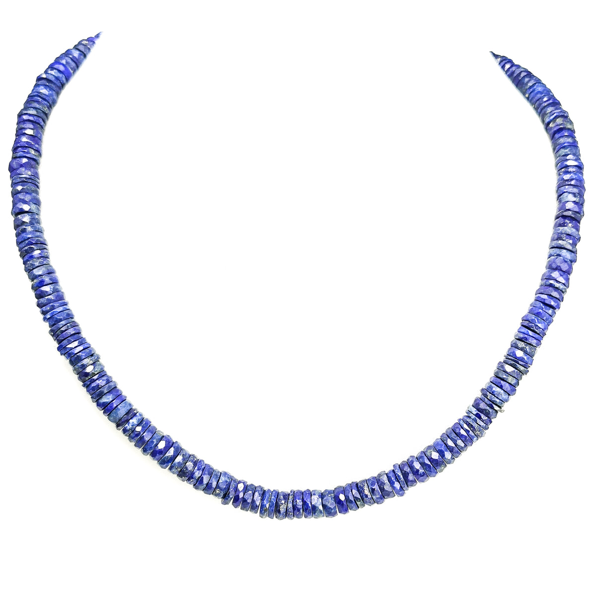 Wheel Shape facet bead necklace in sterling silver and steel wire.