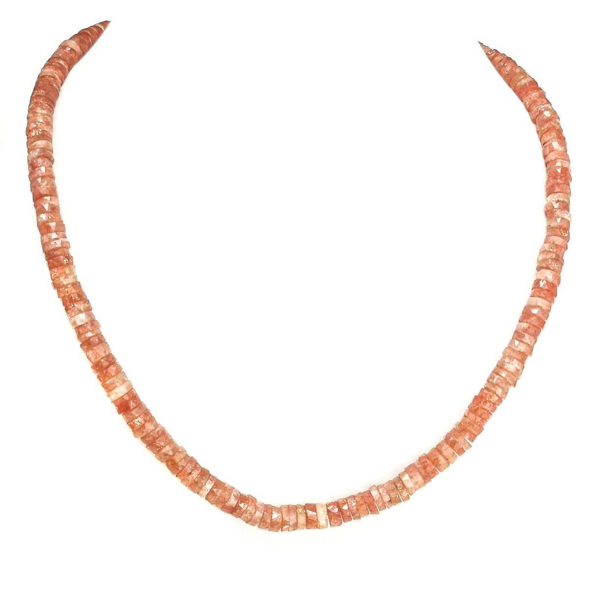 Wheel Shape facet bead necklace in sterling silver and steel wire.