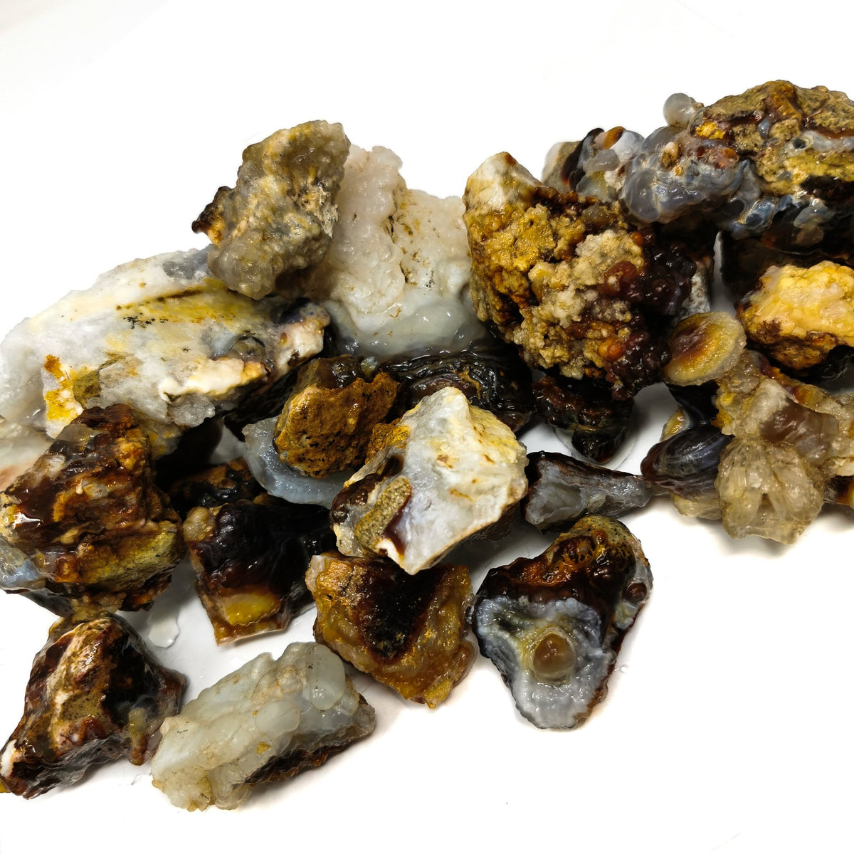 Fire Agate rough, a variety of chalcedony, from Northern Mexico.