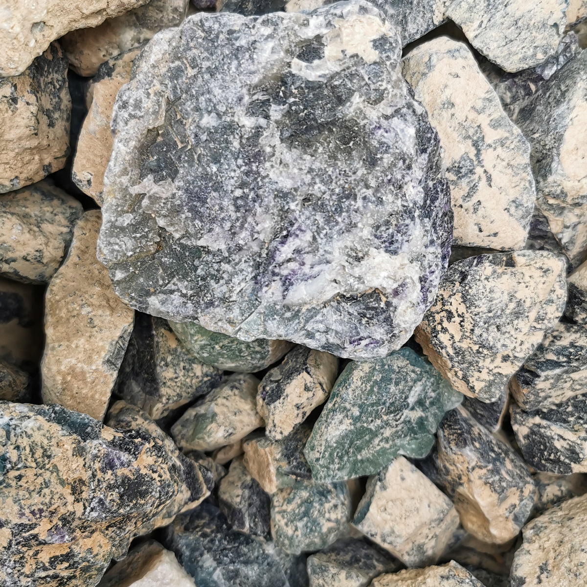 Rainbow fluorite rough from Namibia – close-up of pile