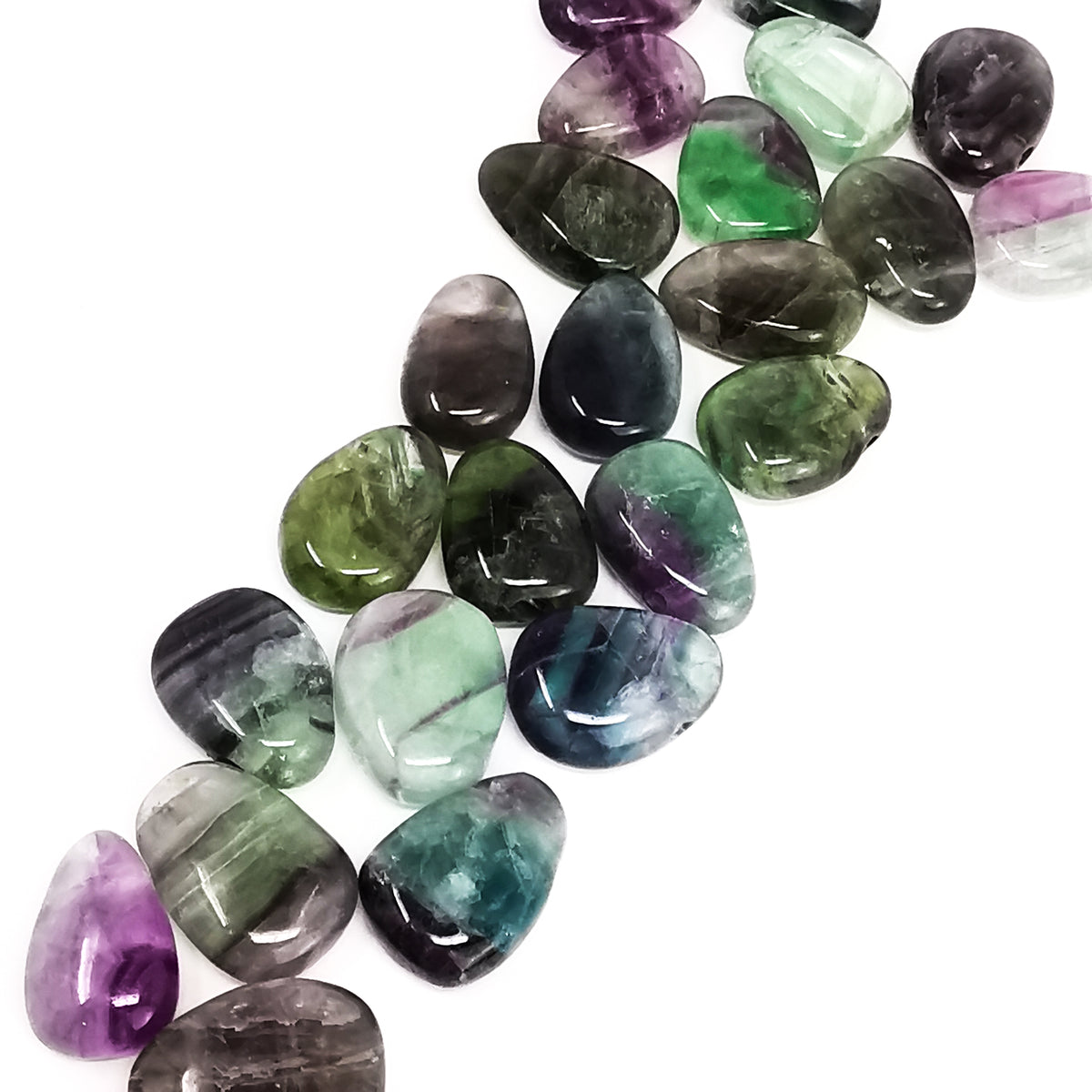 Drilled fluorite pendant – row of pendants
