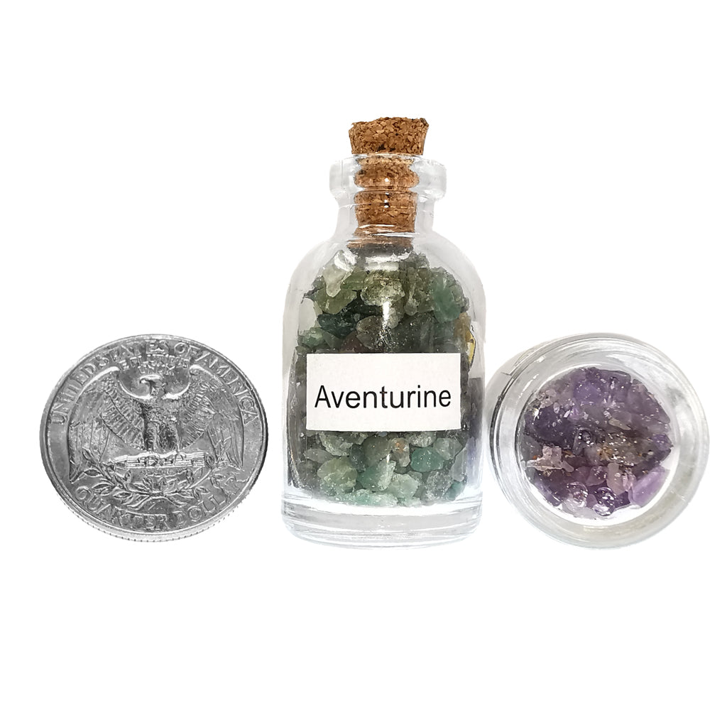 Mini gem bottle – two bottles beside a coin for scale