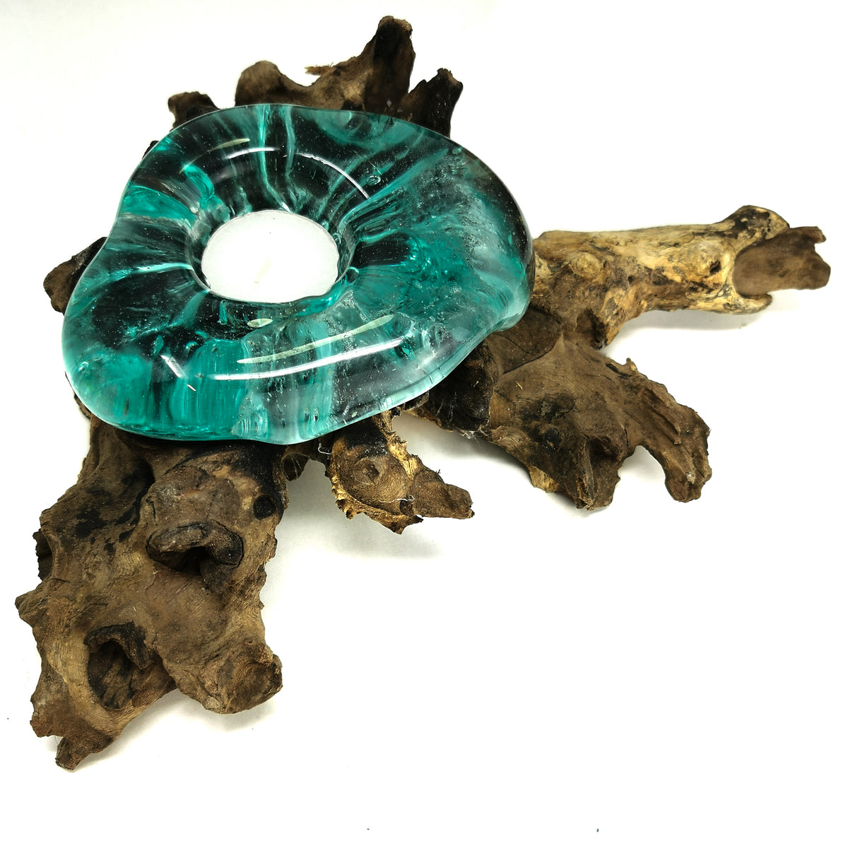 Driftwood candle holder.