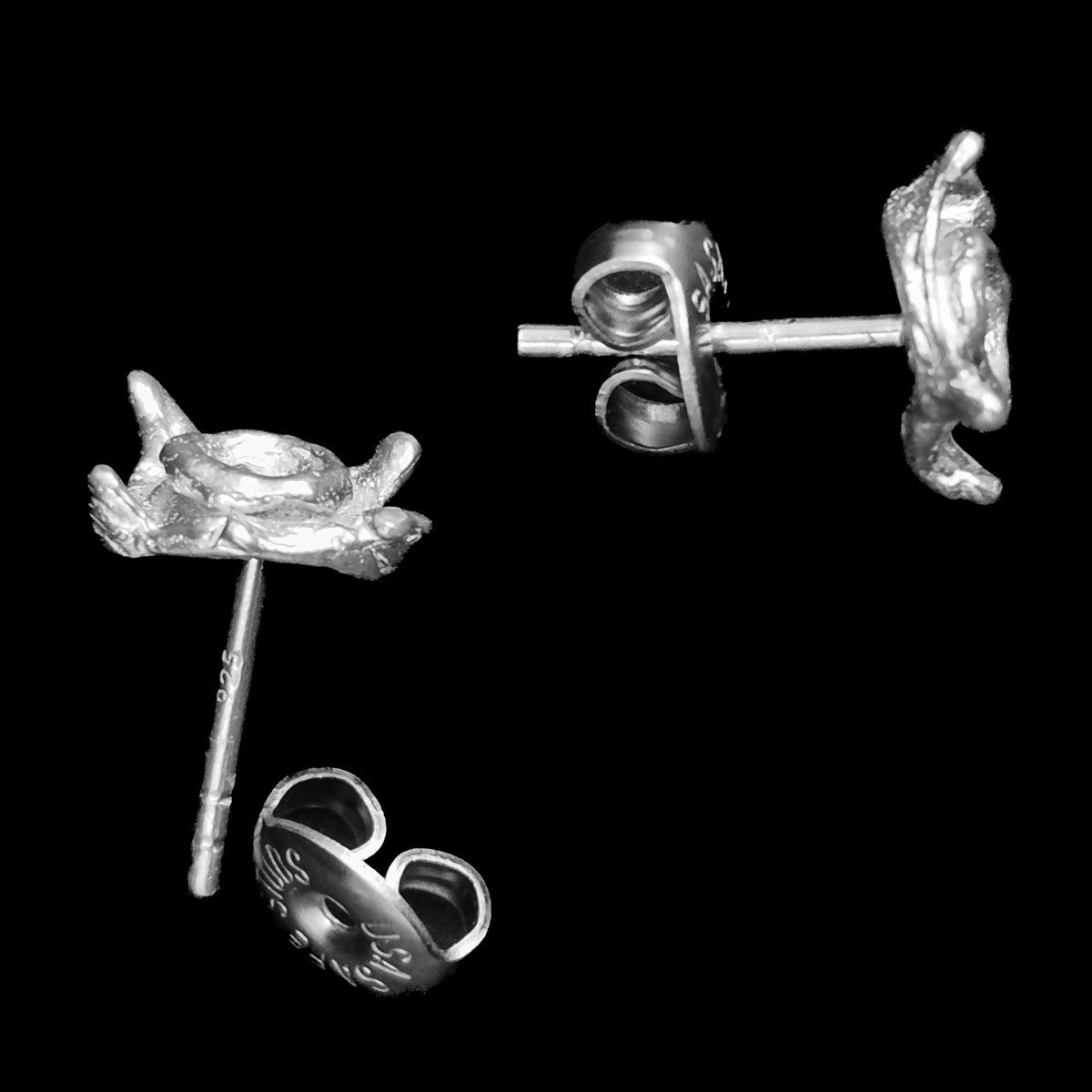 Gob stud earring in sterling silver.