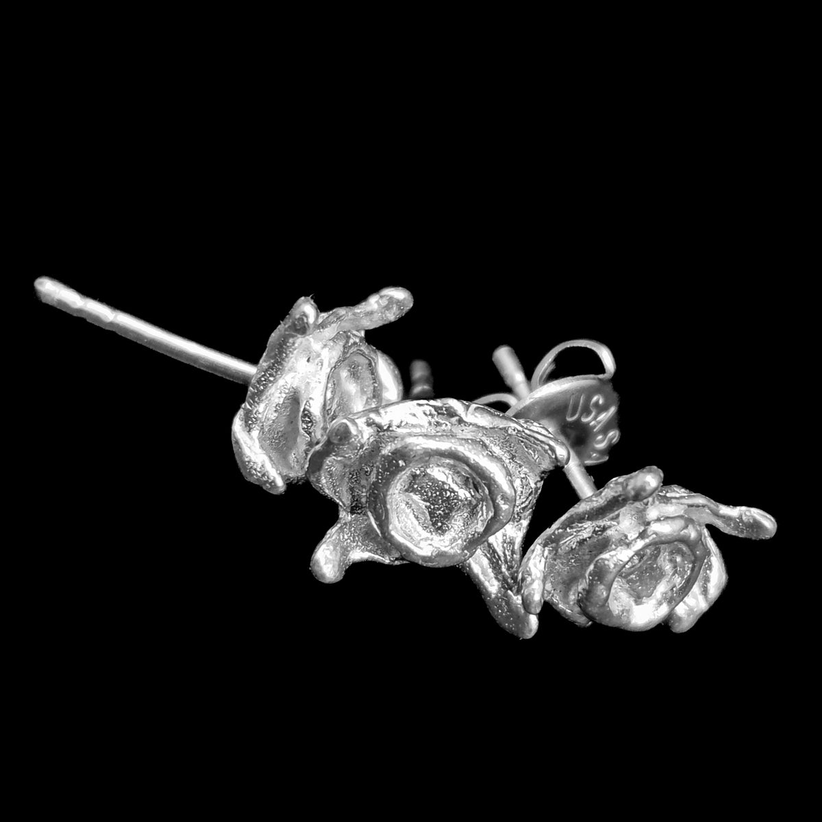 Gob stud earring in sterling silver.