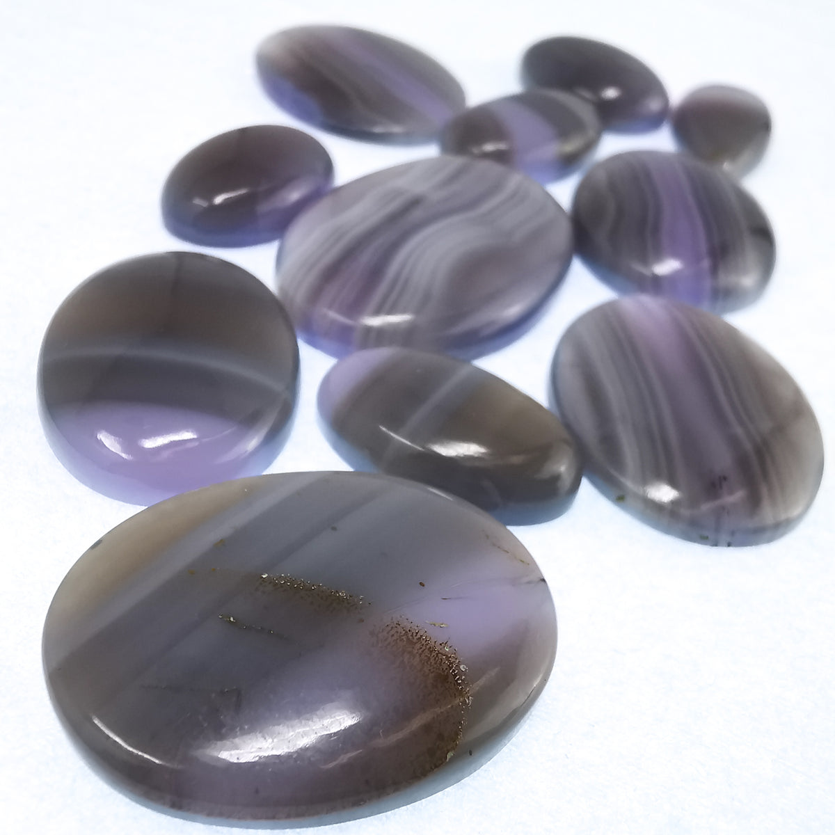 Holly Blue Agate cabochon, a variety of chalcedony, from Oregon, USA.