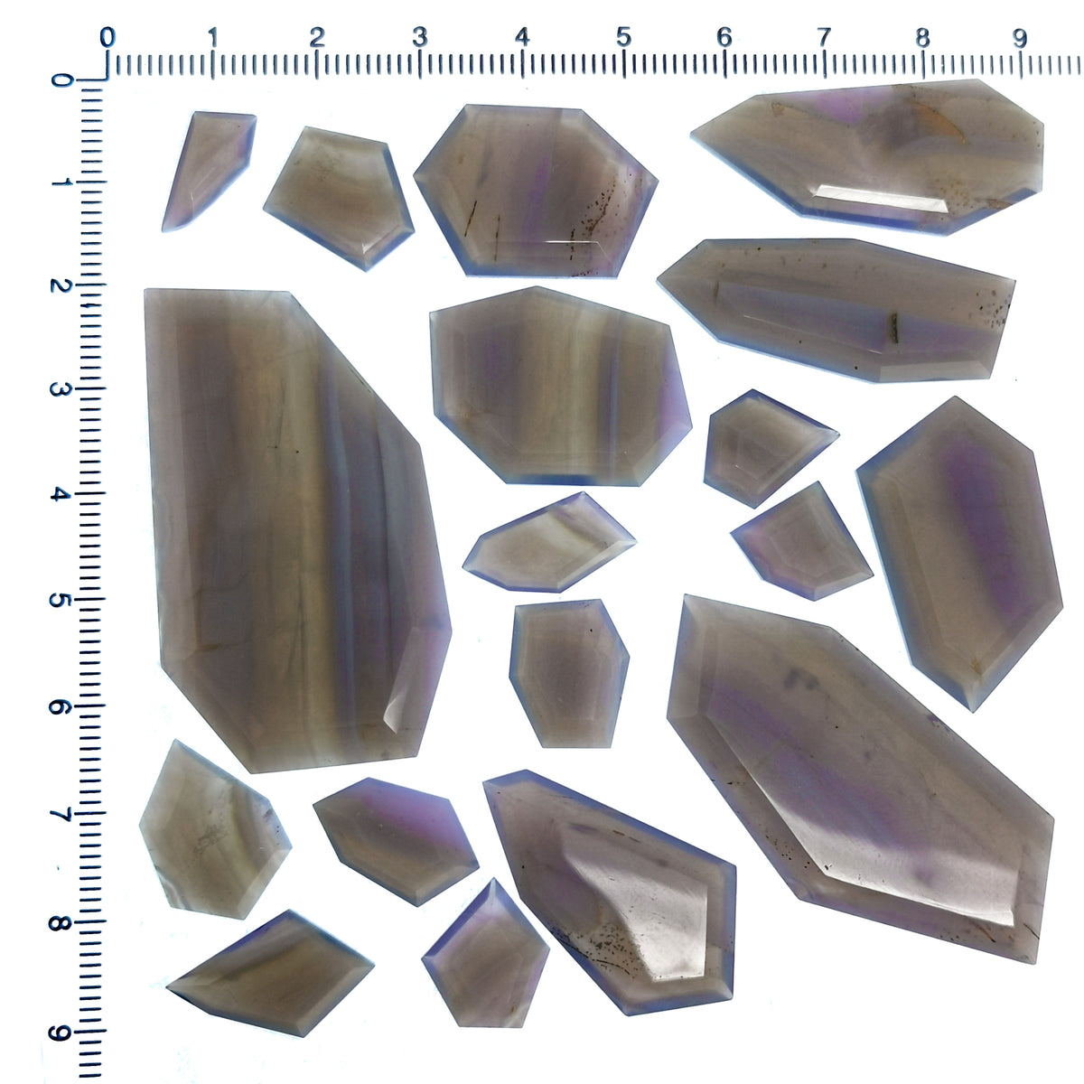 Holly Blue Agate window cut, a variety of chalcedony, from Oregon, USA.