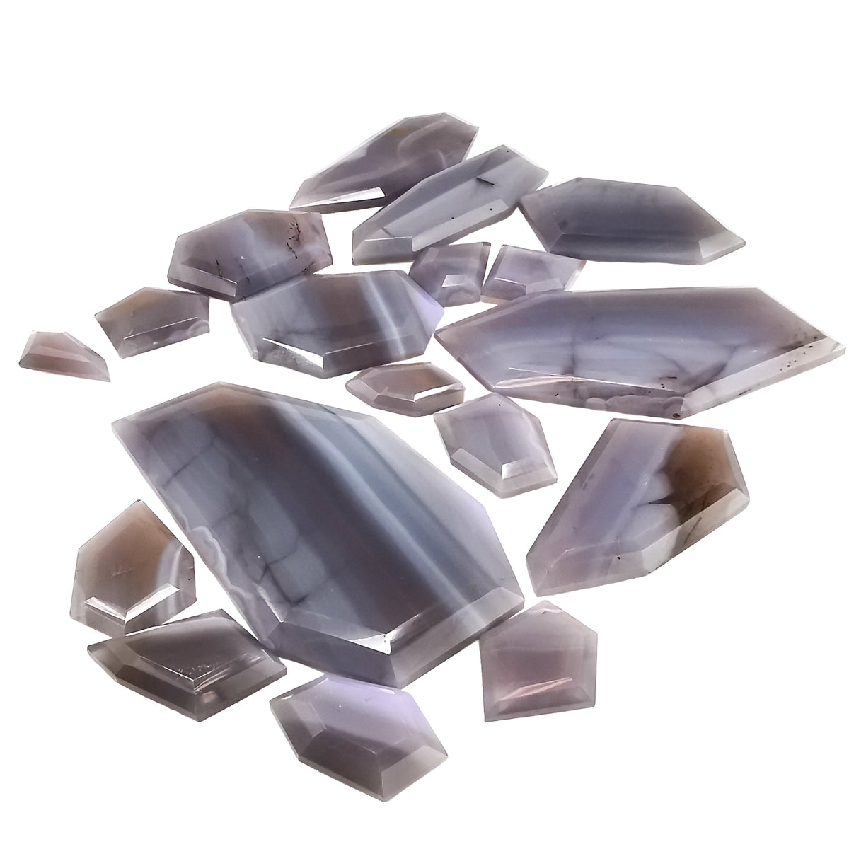 Holly Blue Agate window cut, a variety of chalcedony, from Oregon, USA.