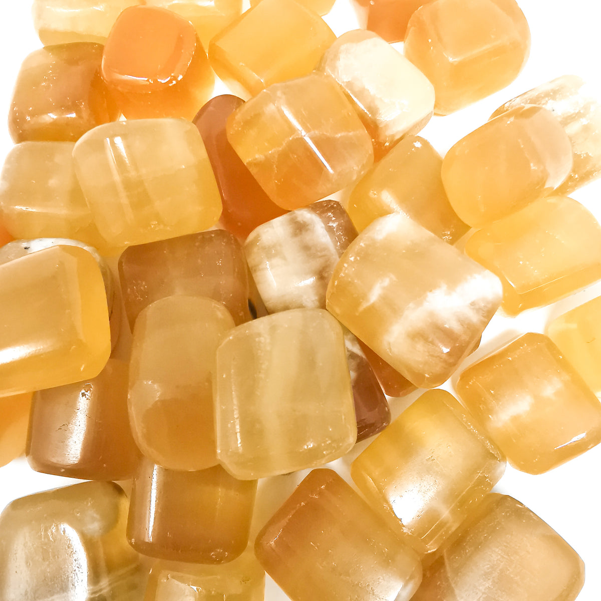 Honey Calcite tumble, calcium carbonate.