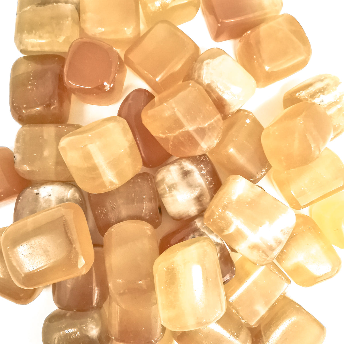 Honey Calcite tumble, calcium carbonate.