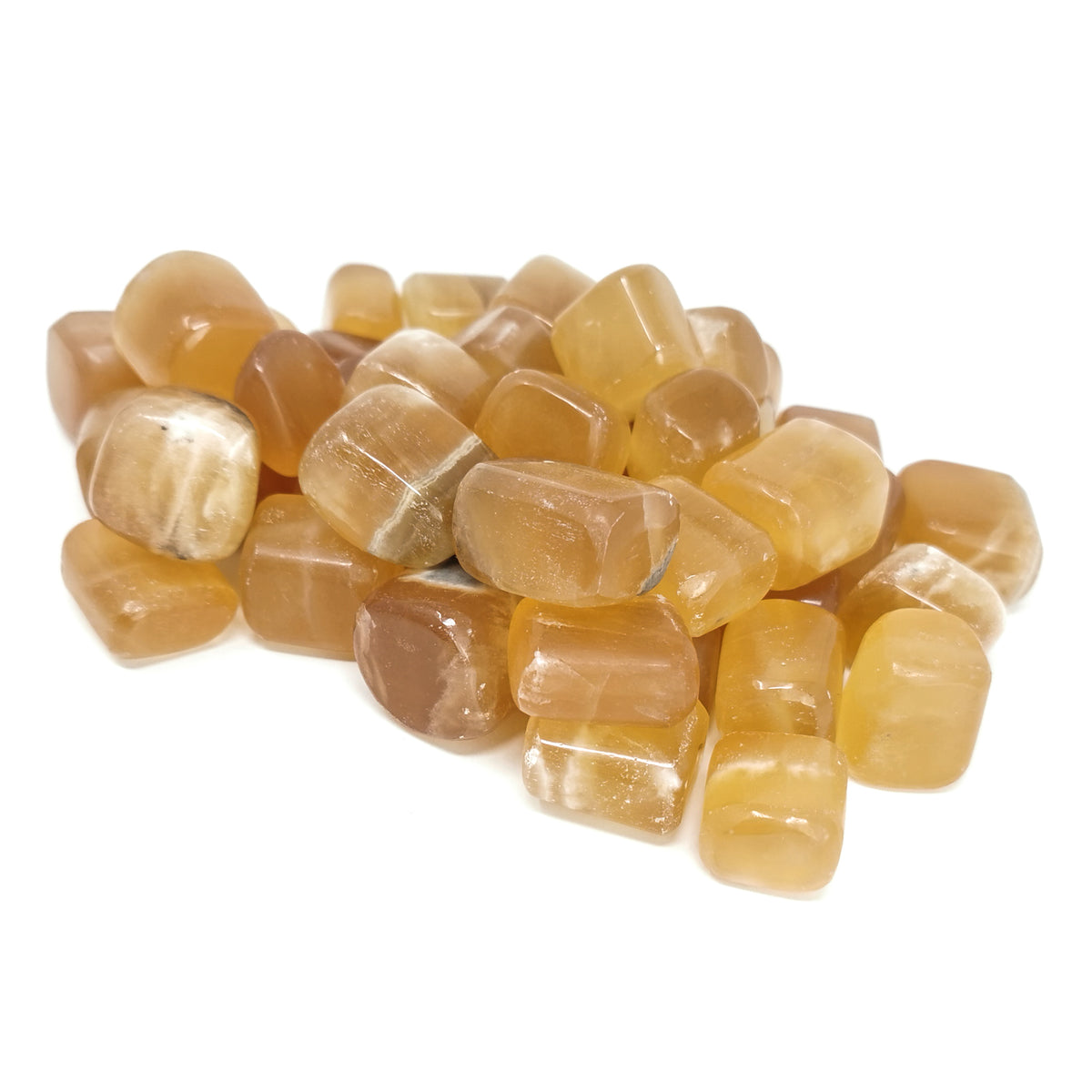 Honey Calcite tumble, calcium carbonate.