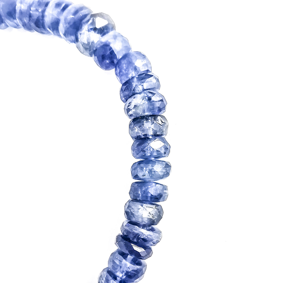 Kyanite facet bead necklace in sterling silver and steel wire.