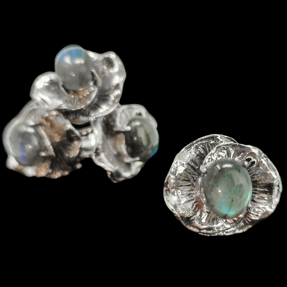 Labradorite Lily Pad ring in sterling silver.