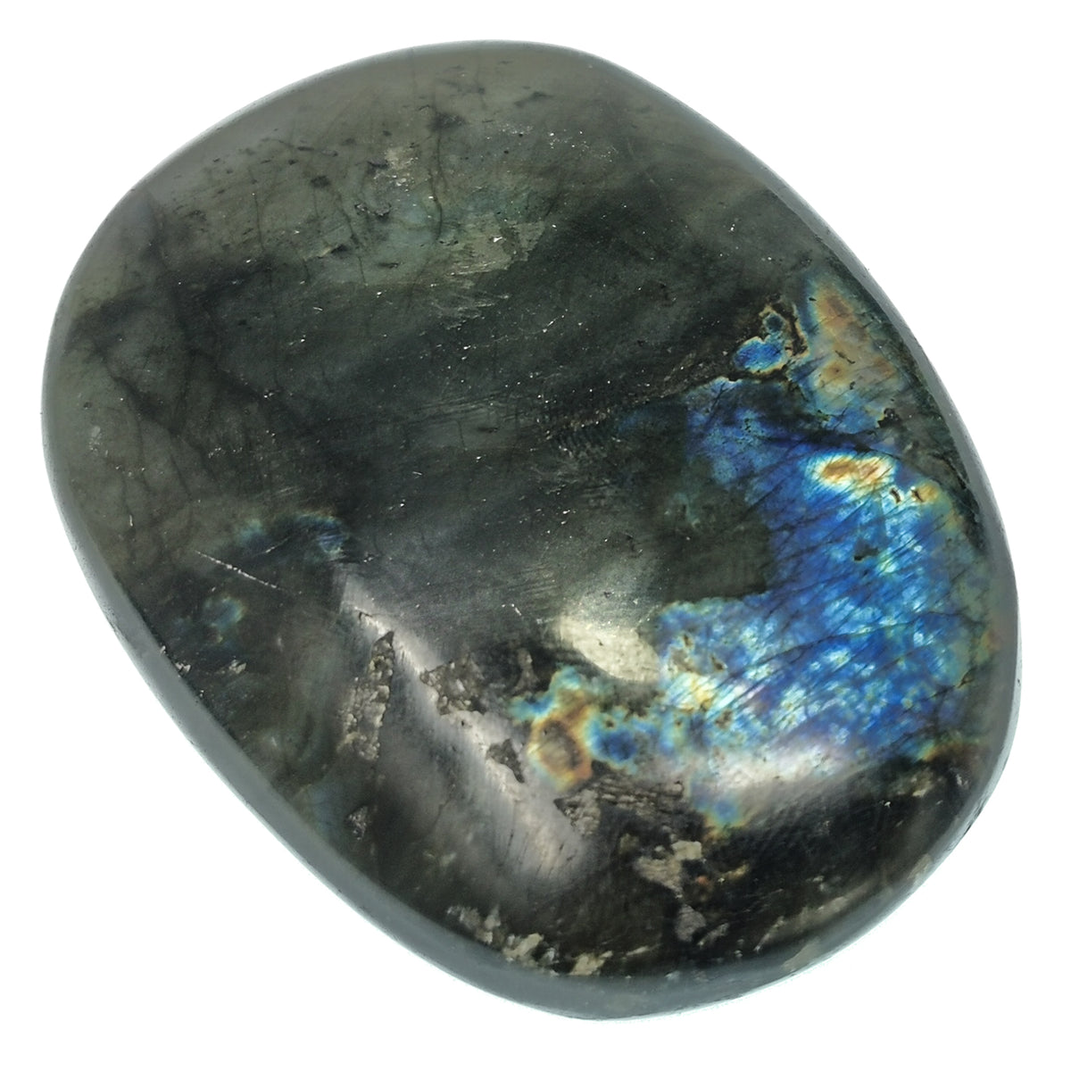 Labradorite palm stones, a feldspar, from Bokonaky, Maniry, Madagascar.
