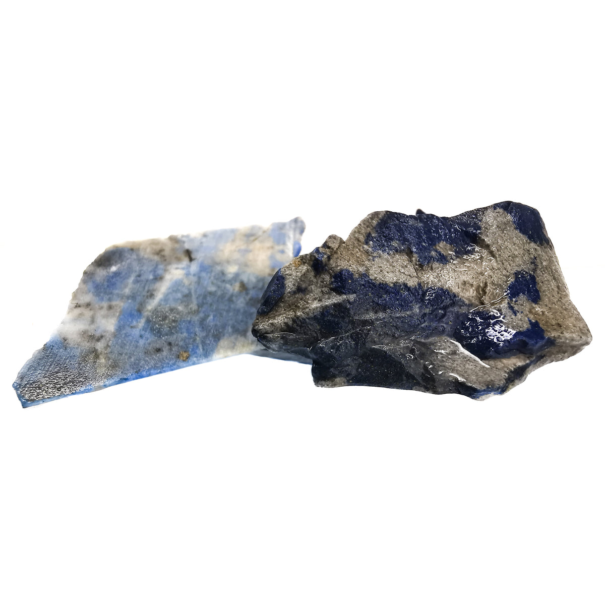 Lapis lazuli rough from Afghanistan – two pieces side by side