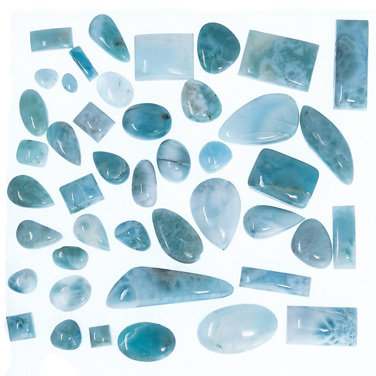 Larimar cabochon from Dominican Republic – spread of shapes