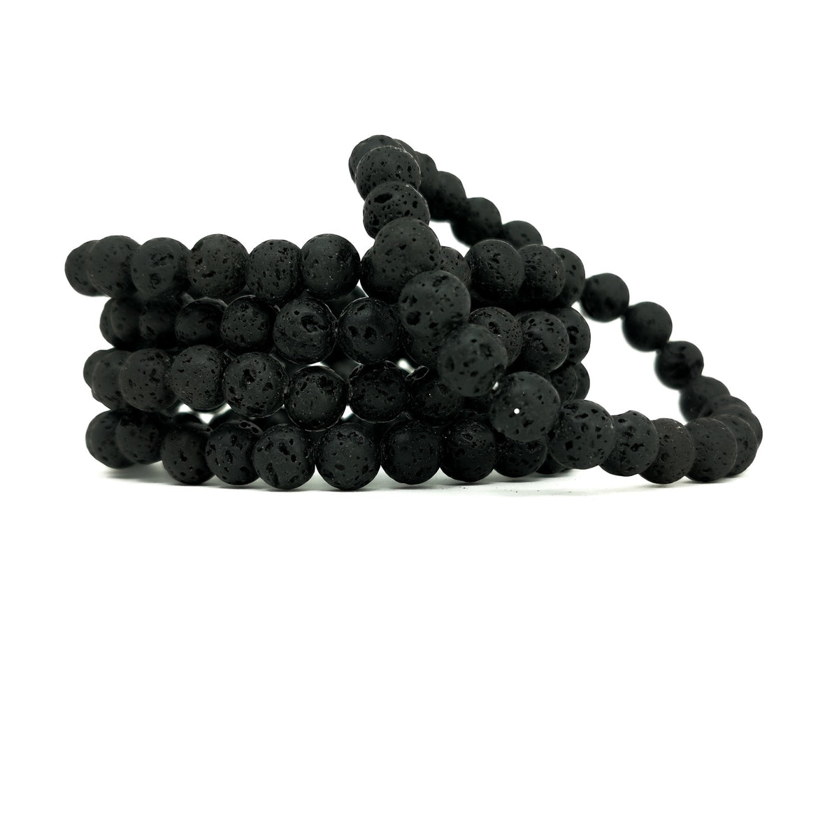 Lava stone bracelet: stack of porous basalt bead strands