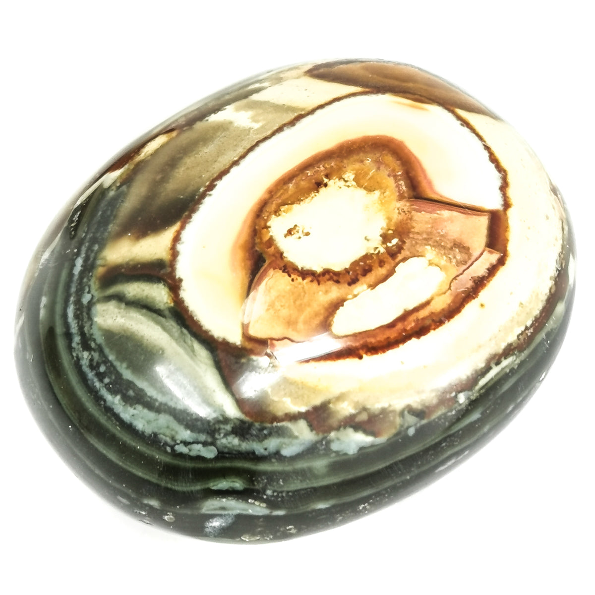 Chrome Jasper palm stone from Madagascar.