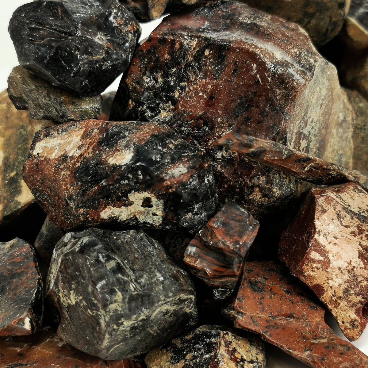 Mahogany Obsidian rough, a volcanic glass, from Little Glass Butte, Oregon, USA.