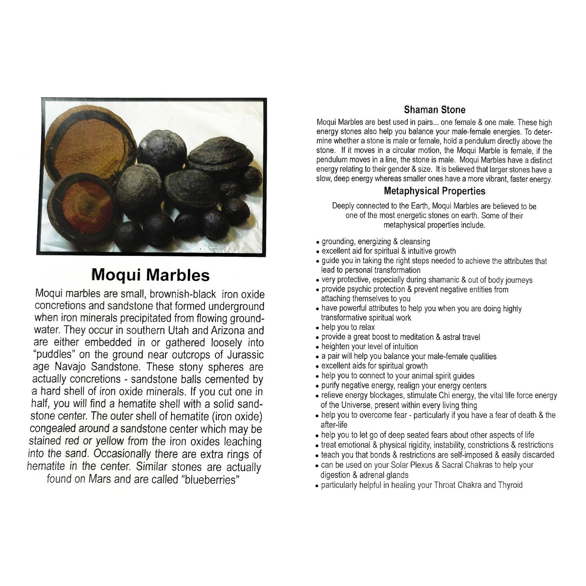 Moqui marble from Utah – information card