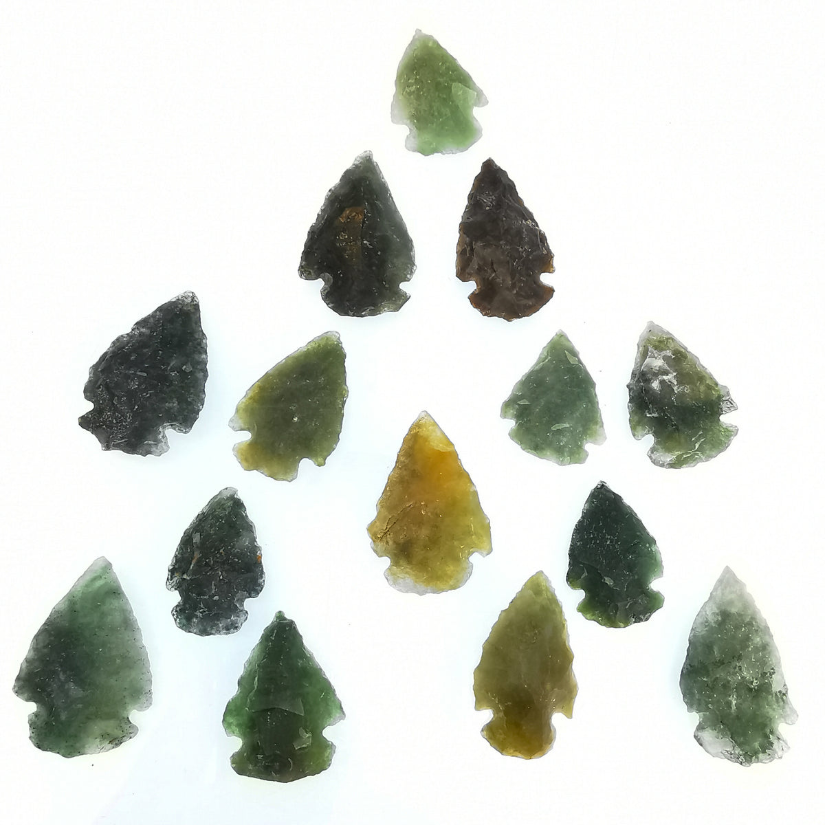 Moss Agate arrowhead, a variety of chalcedony, from India.