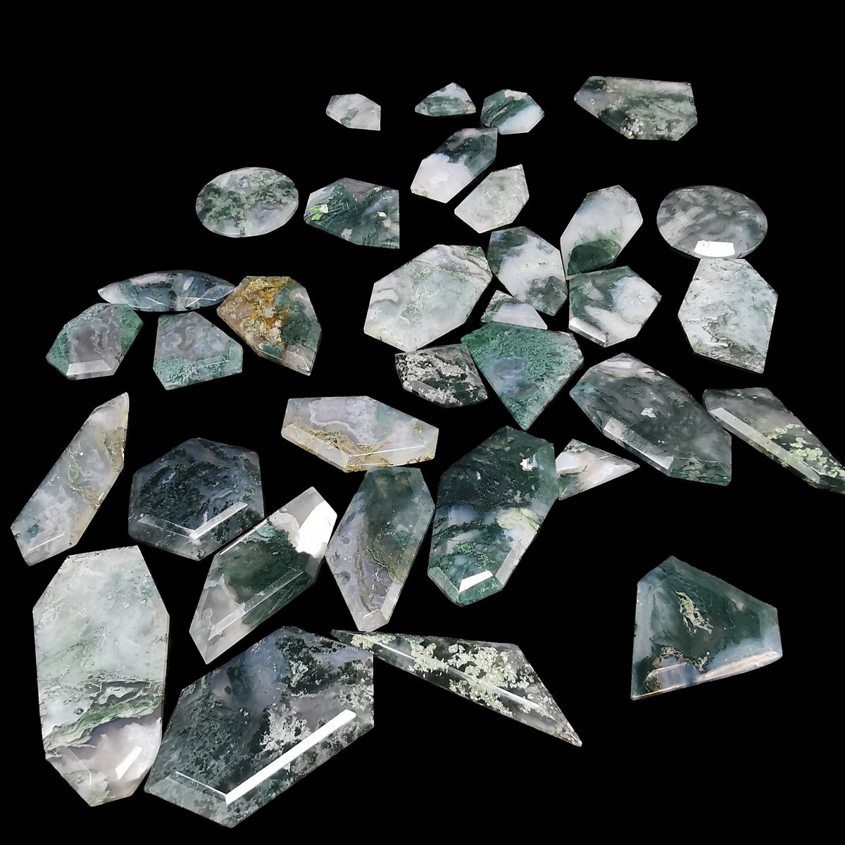 Moss Agate window cut, a variety of chalcedony, from India.