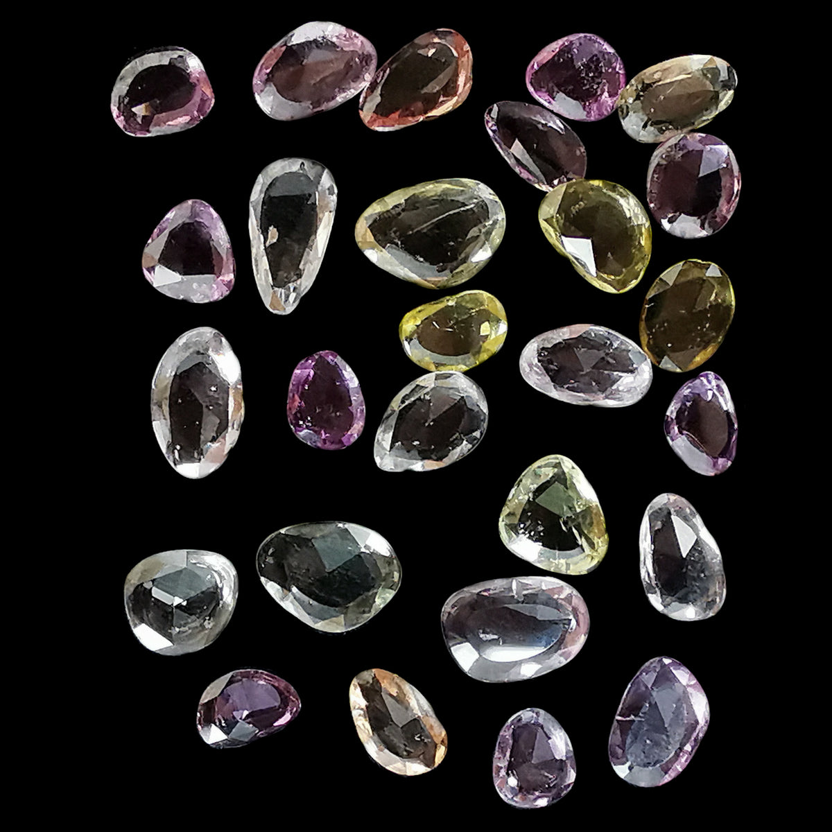 Multi Coloured Sapphire rose cut, a variety of corundum.