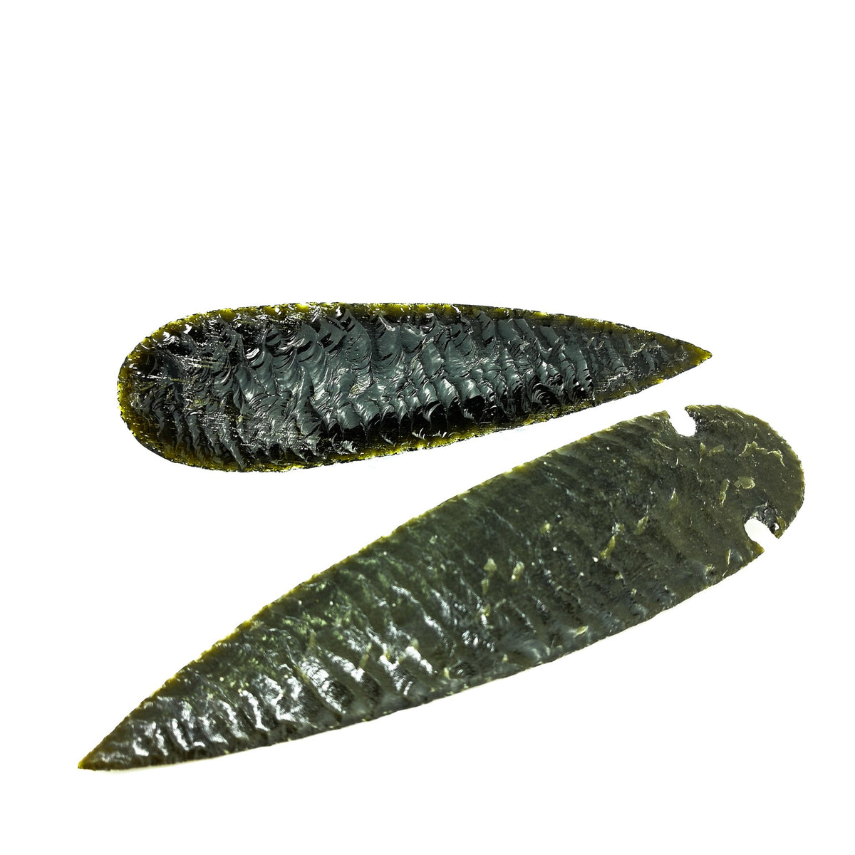 Gold Sheen Obsidian spear point, a volcanic glass, from Mexico.
