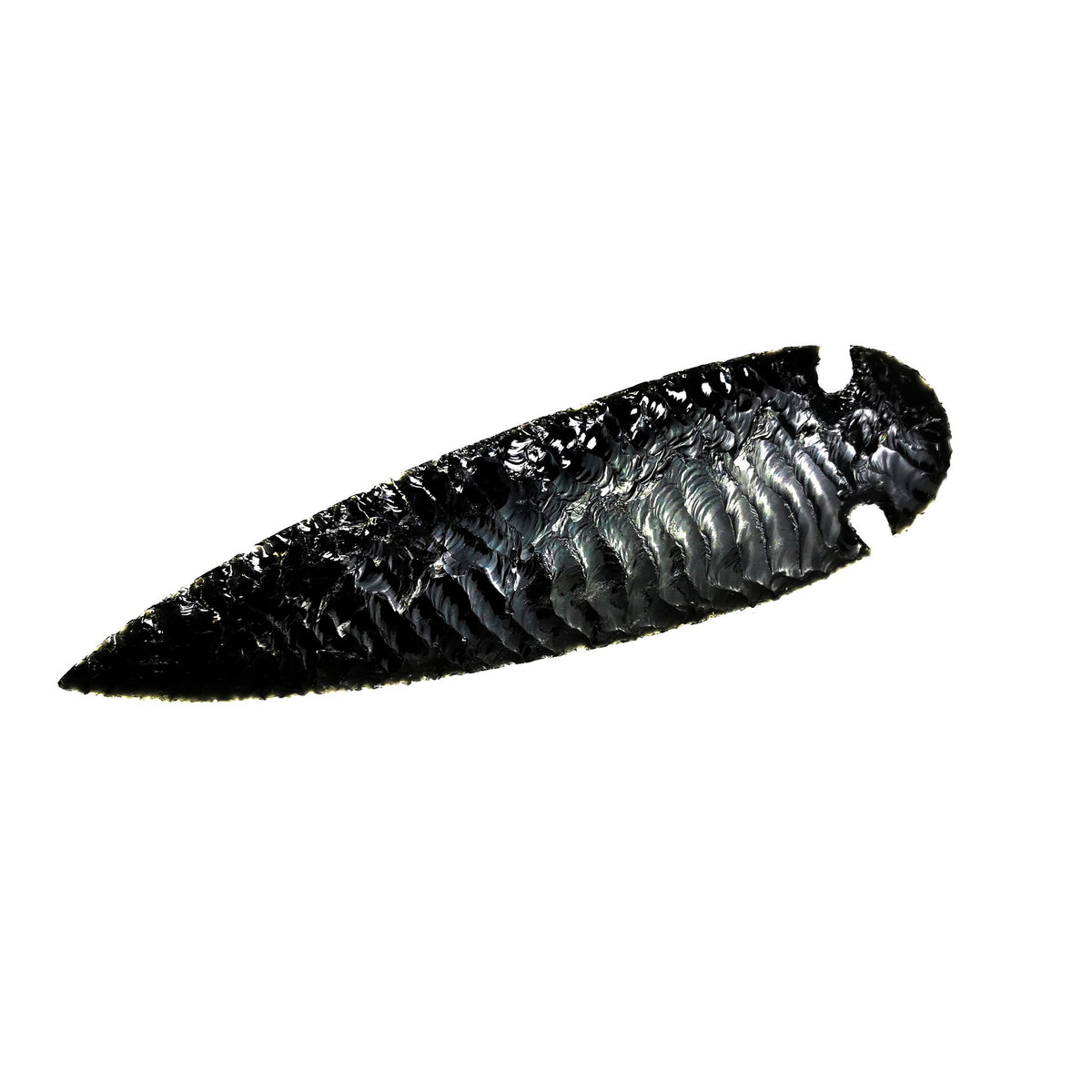 Obsidian spear point, a volcanic glass, from Mexico.