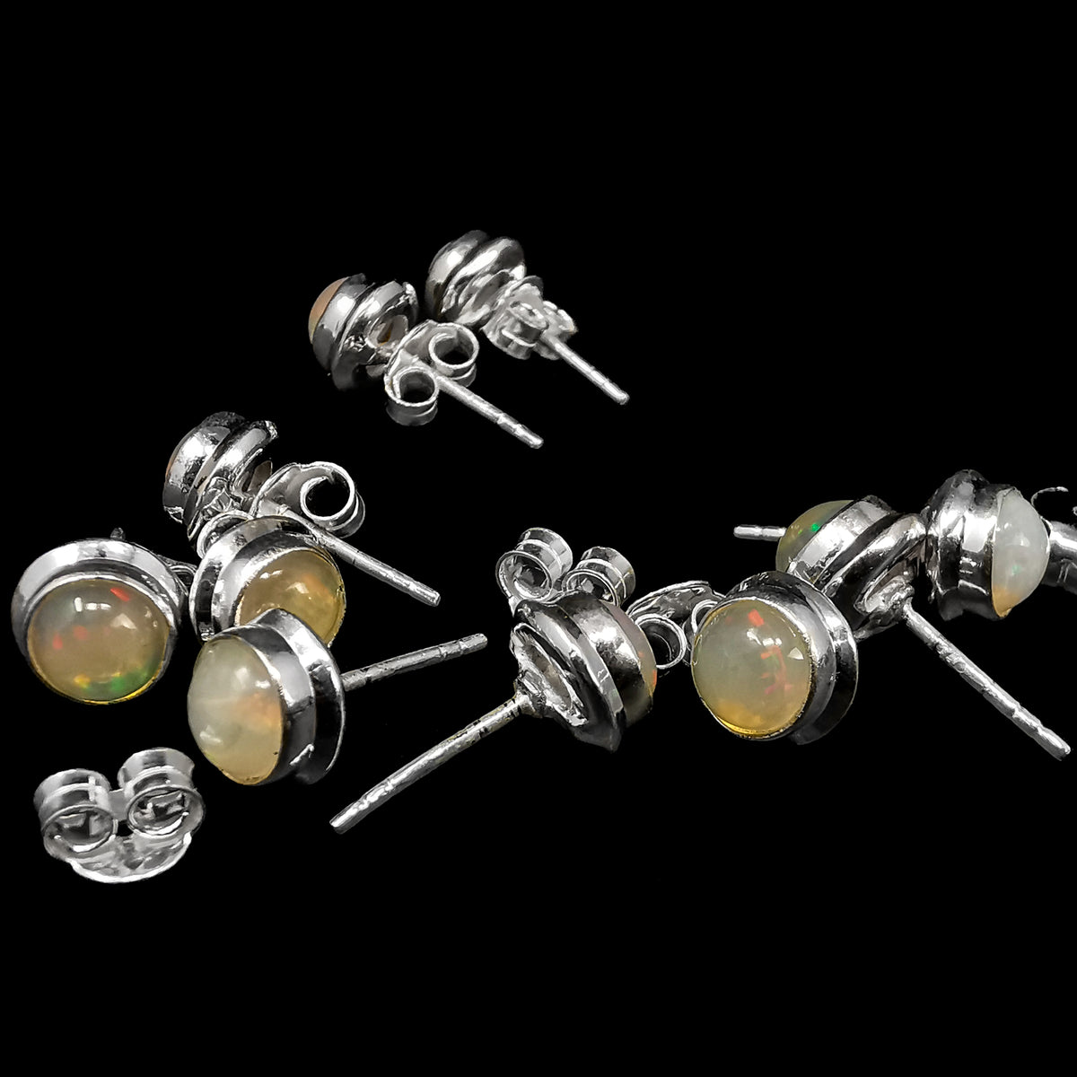 Ethiopian opal round stud earrings – scattered studs and backs