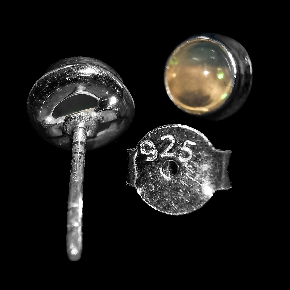 Ethiopian opal round stud earrings – back of stud with 925 stamp