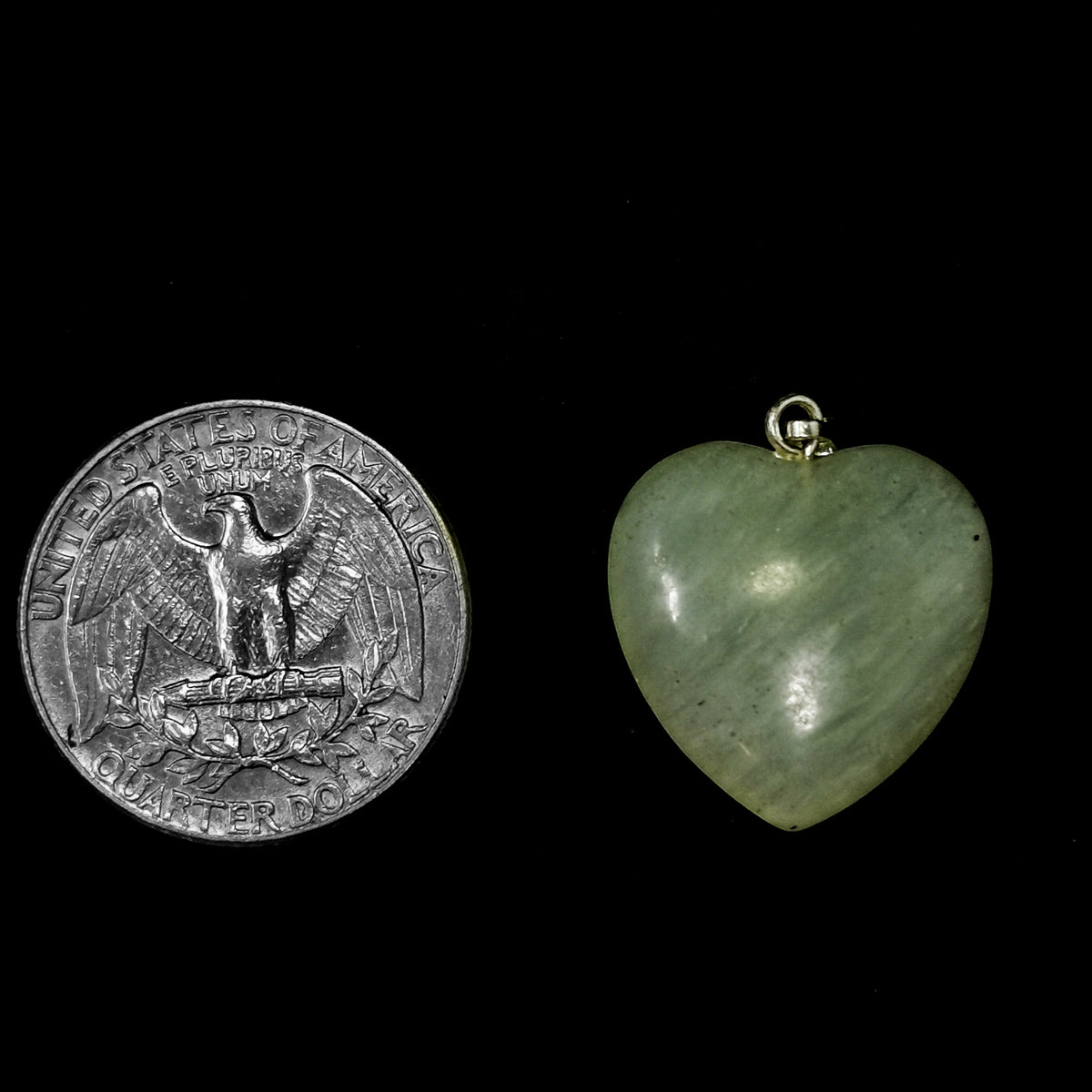Prehnite Heart pendant in silver-plated steel.