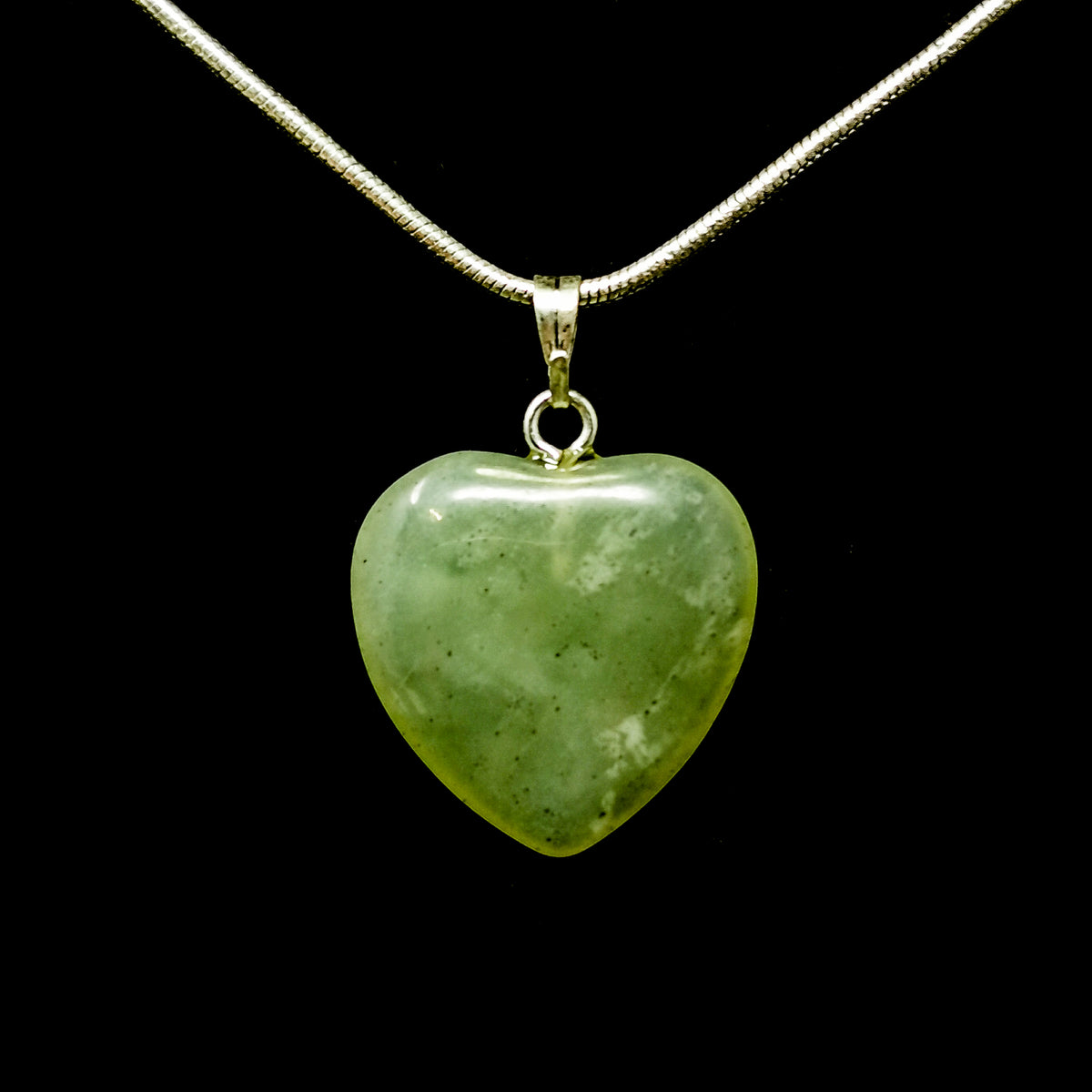 Prehnite Heart pendant in silver-plated steel.