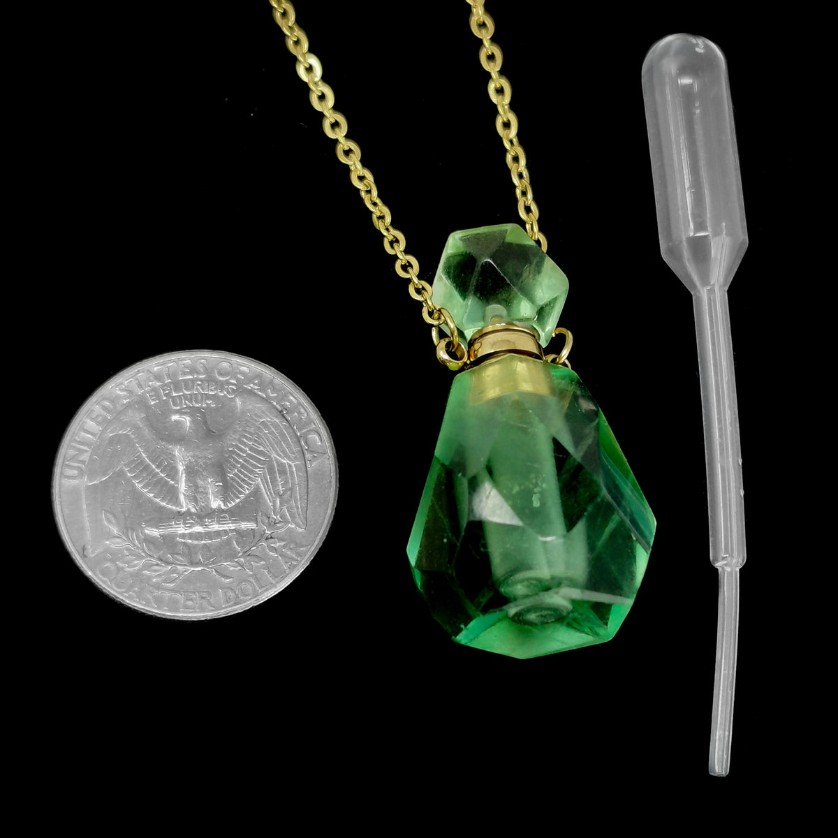 Classic Facet perfume bottle pendant in plated steel with Amazonite.